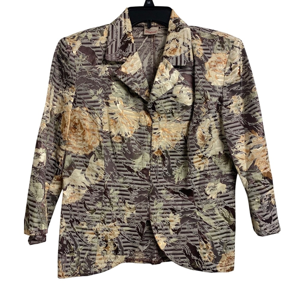 Vintage Dagon Metallic Floral Blazer Gold Bronze Hook Eye Closure 44